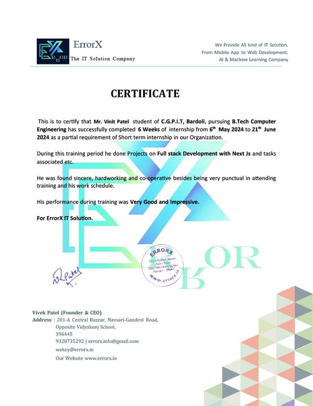 Internship Certificate